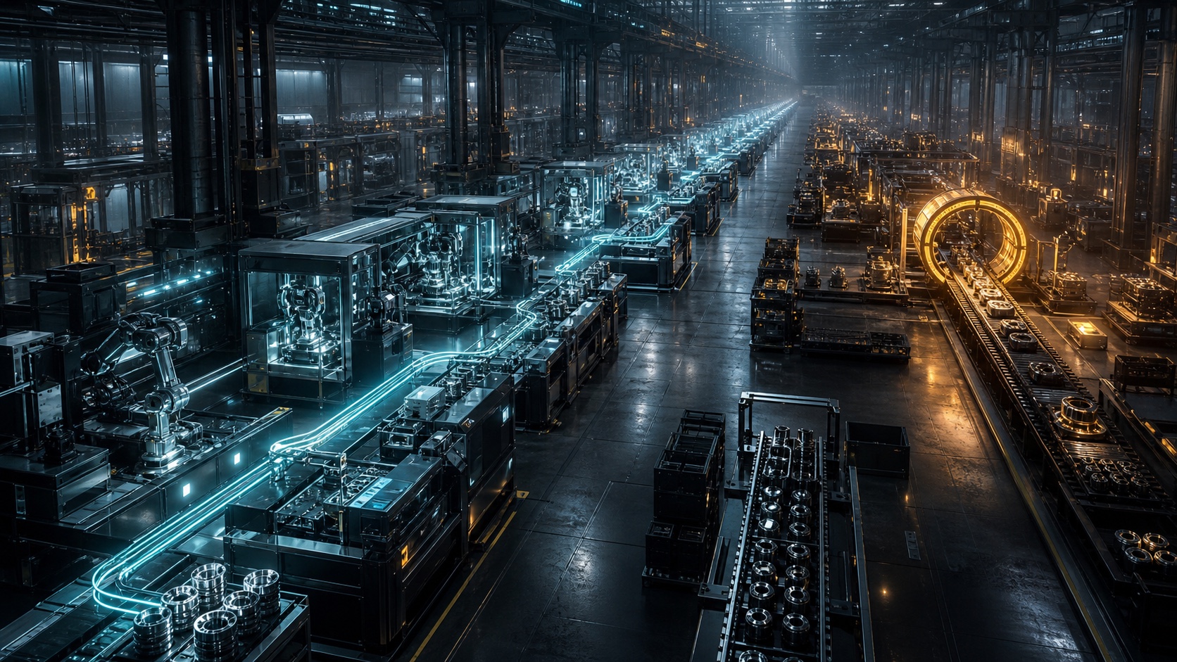 A manufacturing floor with a quality checklist pinned to a board, half-completed, with an AI terminal screen visible in the background — contrasting the inspection model with the architecture model.